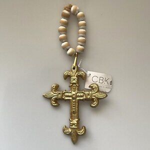 IRON CROSS GOLD BEADED DECOR HOME
